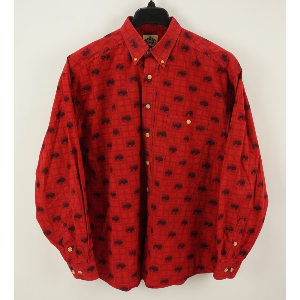 Vintage Barn Fly Buffalo Plaid Flannel Button‎ Down Shirt Men's Medium Red USA